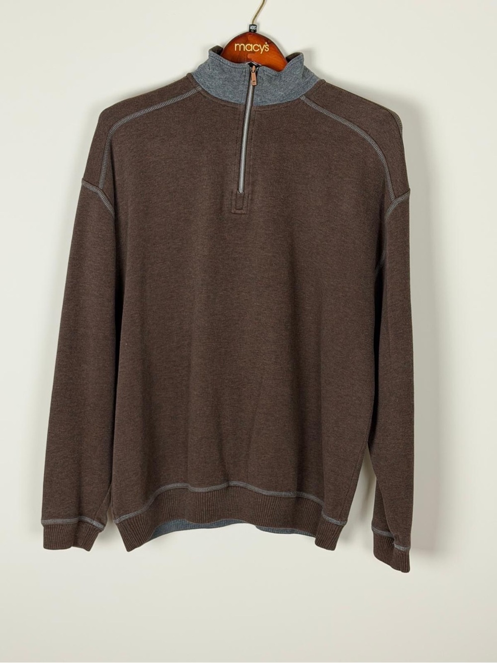 Tommy Bahama XL Brown Gray Quarter Zip Pullover Sweater 100% Cotton